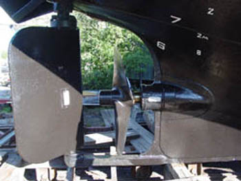 The rear of M/s Alpo around the propeller.
